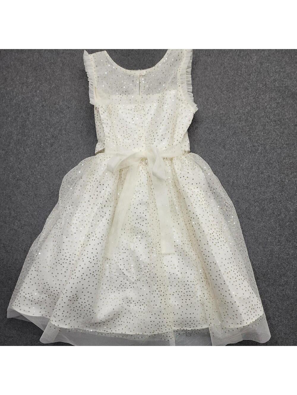 Sleeveless Ivory Girls Formal Dress Size 8 Tulle Gold Glitter Dots Petticoat Bow - Picture 2 of 6